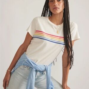 Marine Layer Easy Crop Graphic Tee Antique White Rainbow Sz M NEW